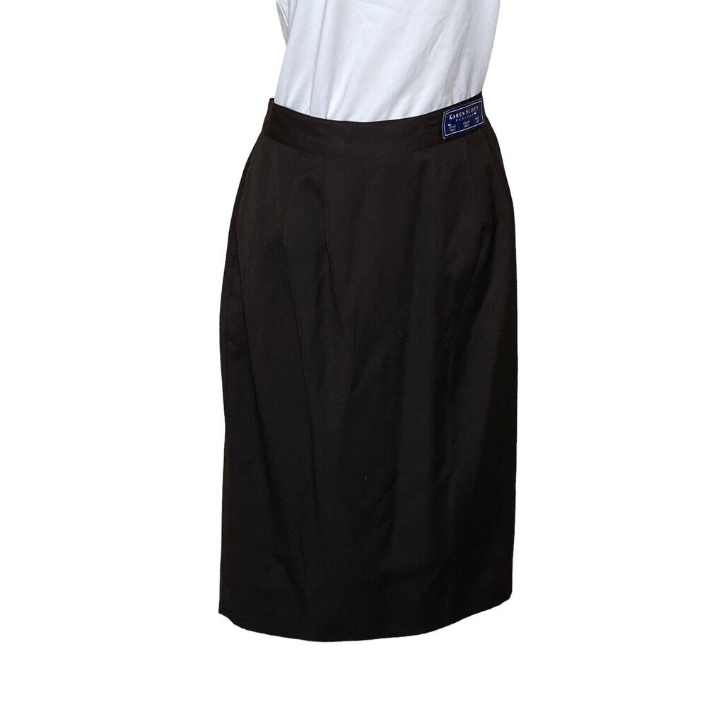 Karen Scott Brown Pencil Skirt Pleated Lined Knee Length Back Hem Slit 12P NWT